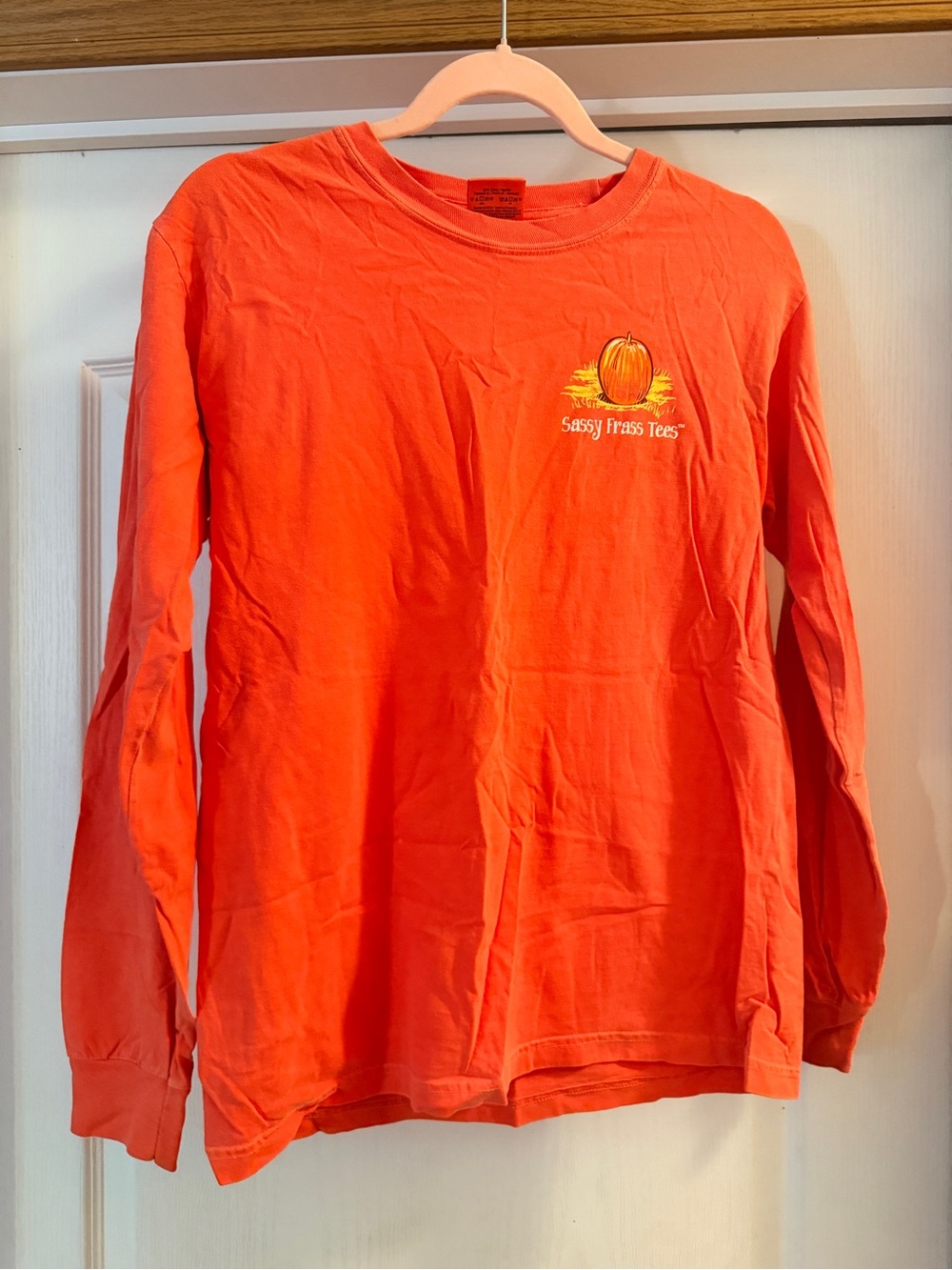 Sassy Frass Tees Comfort Colors Orange Long-Sleeve Tee with Pumpkin